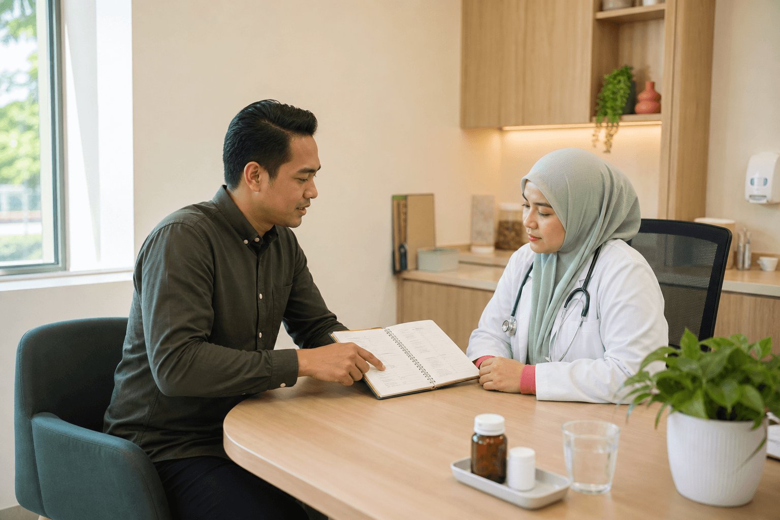 A patient preparing for a general medical clinic consultation in Johor Bahru